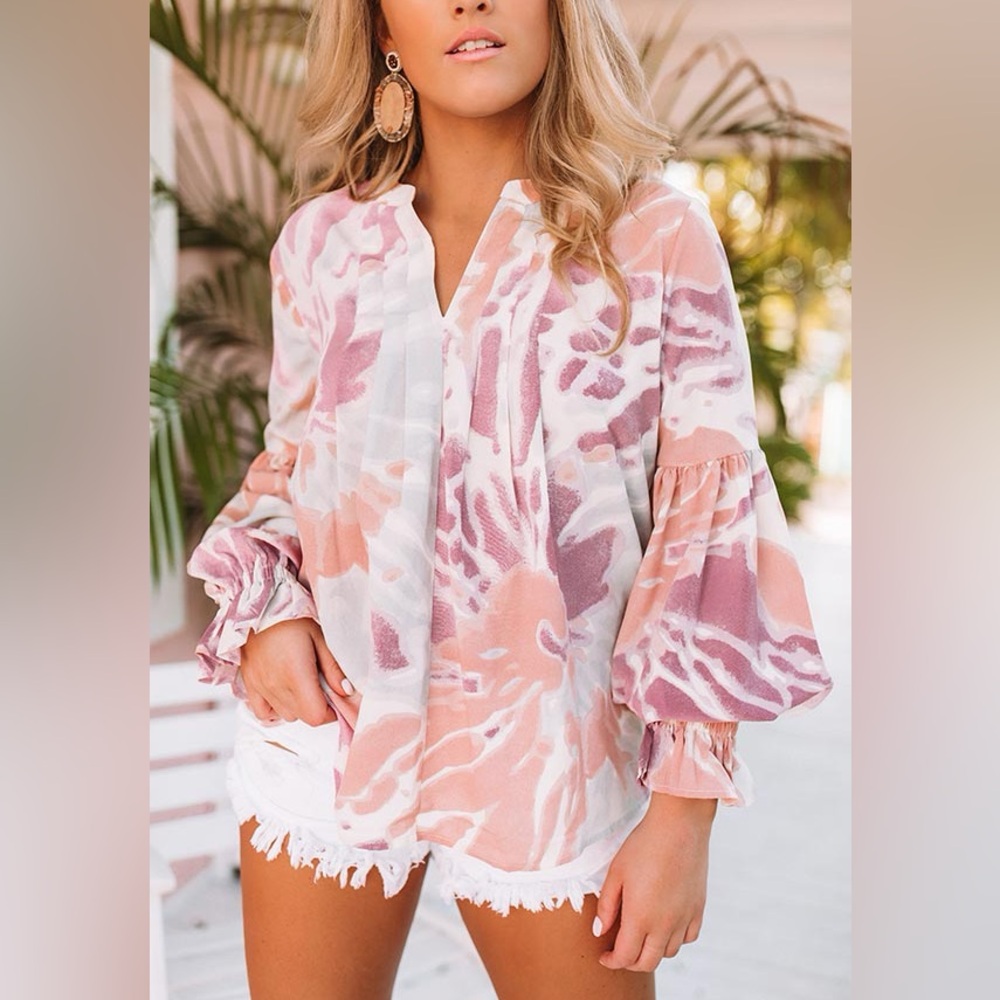 NWT Entro Pink, Orange and white printed Blouse Top